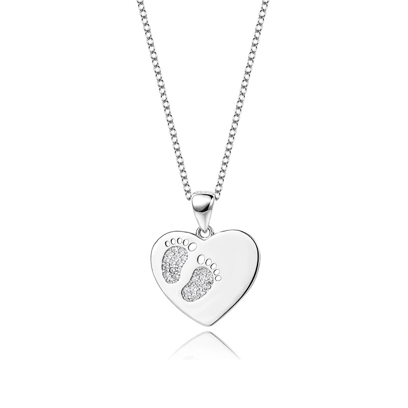 925 Sterling Silver Heart Footprint Drop Necklace