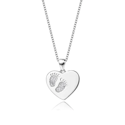 925 Sterling Silber Herz-Fußabdruck-Tropfen-Halskette