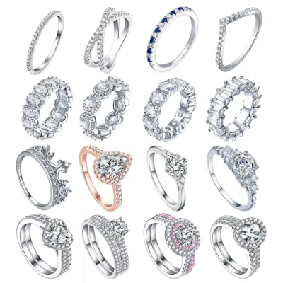 Ring für Damen, Hochzeit, Verlobung, Kristall, CZ, klassisch, schlicht, 925er Sterlingsilber, Diamantring