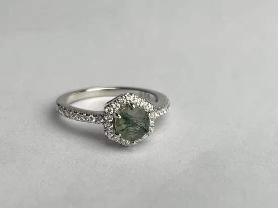 Großhandel Damenschmuck Ovaler Moosachat-Ring, Verlobungsring, Ehering
